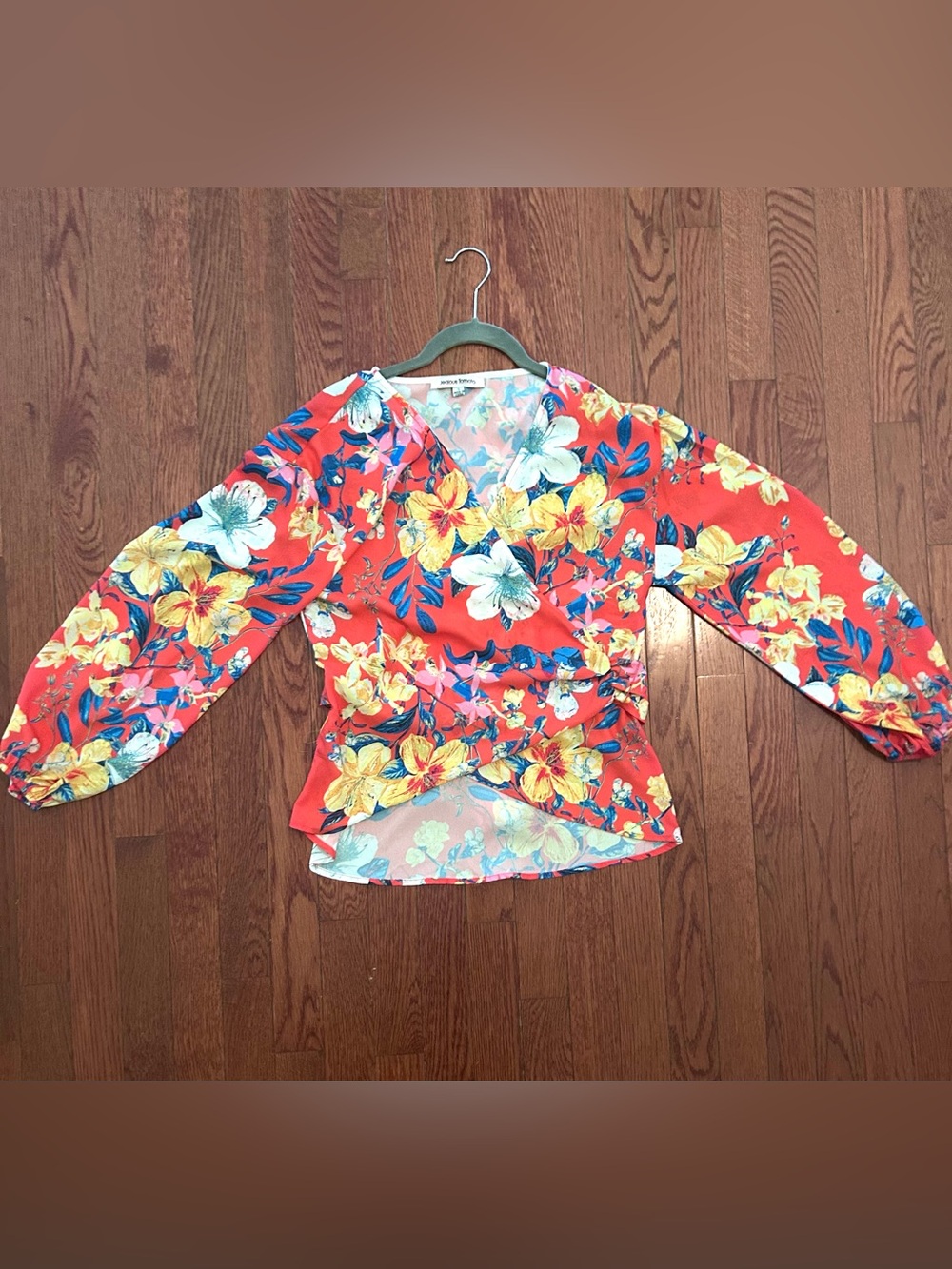 Jealous Tomato Floral Wrap Blouse Tie Back Balloon Sleeve Small